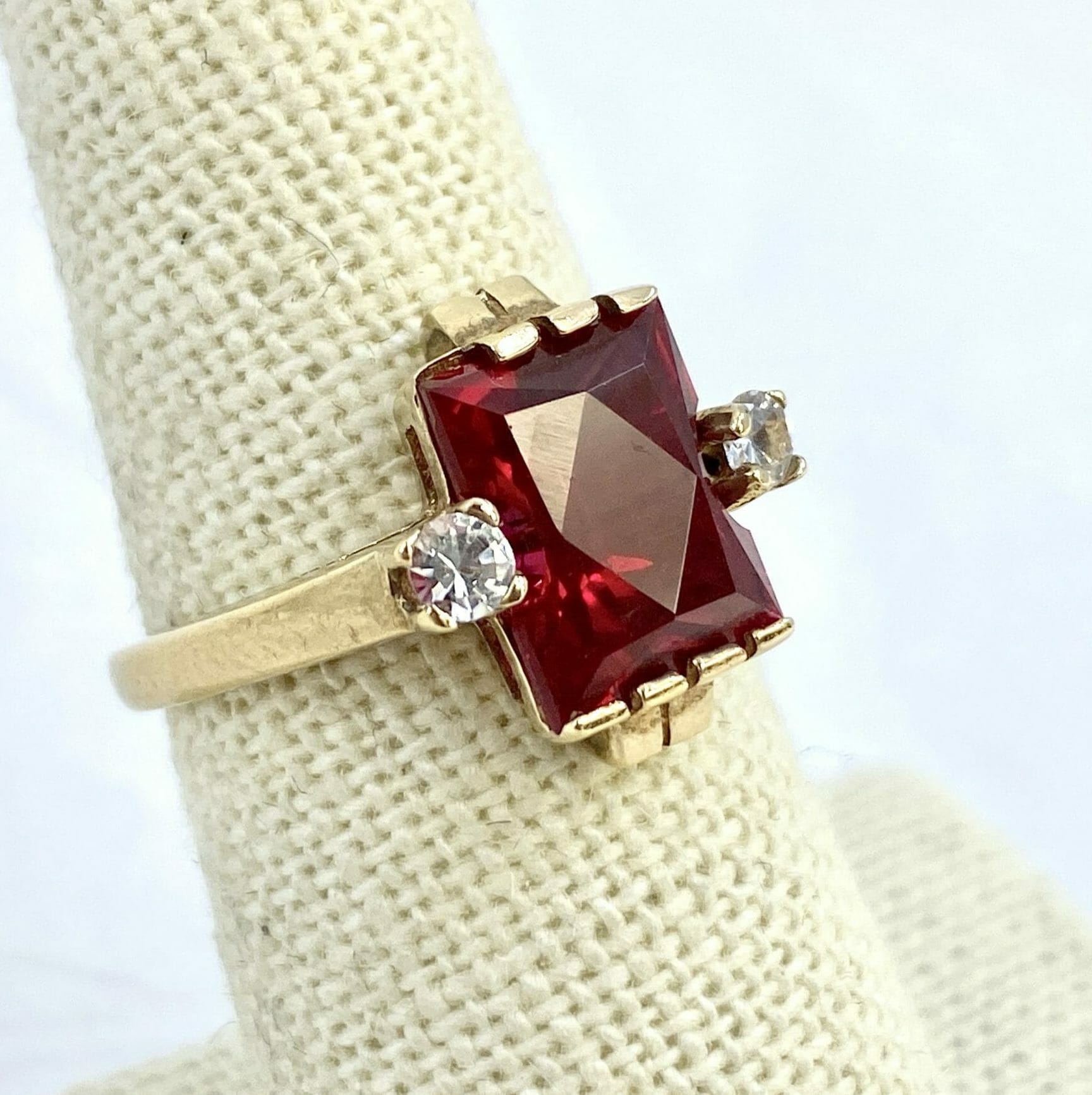 10k or 14k Yellow Gold Ruby Red CZ Ring Jewelry w/ CZ Accents 