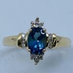10KT Yellow-Gold London-Blue-Topaz Diamond-Ring