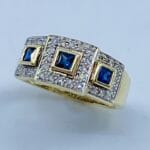 10kt yellow gold sapphires with diamonds ring