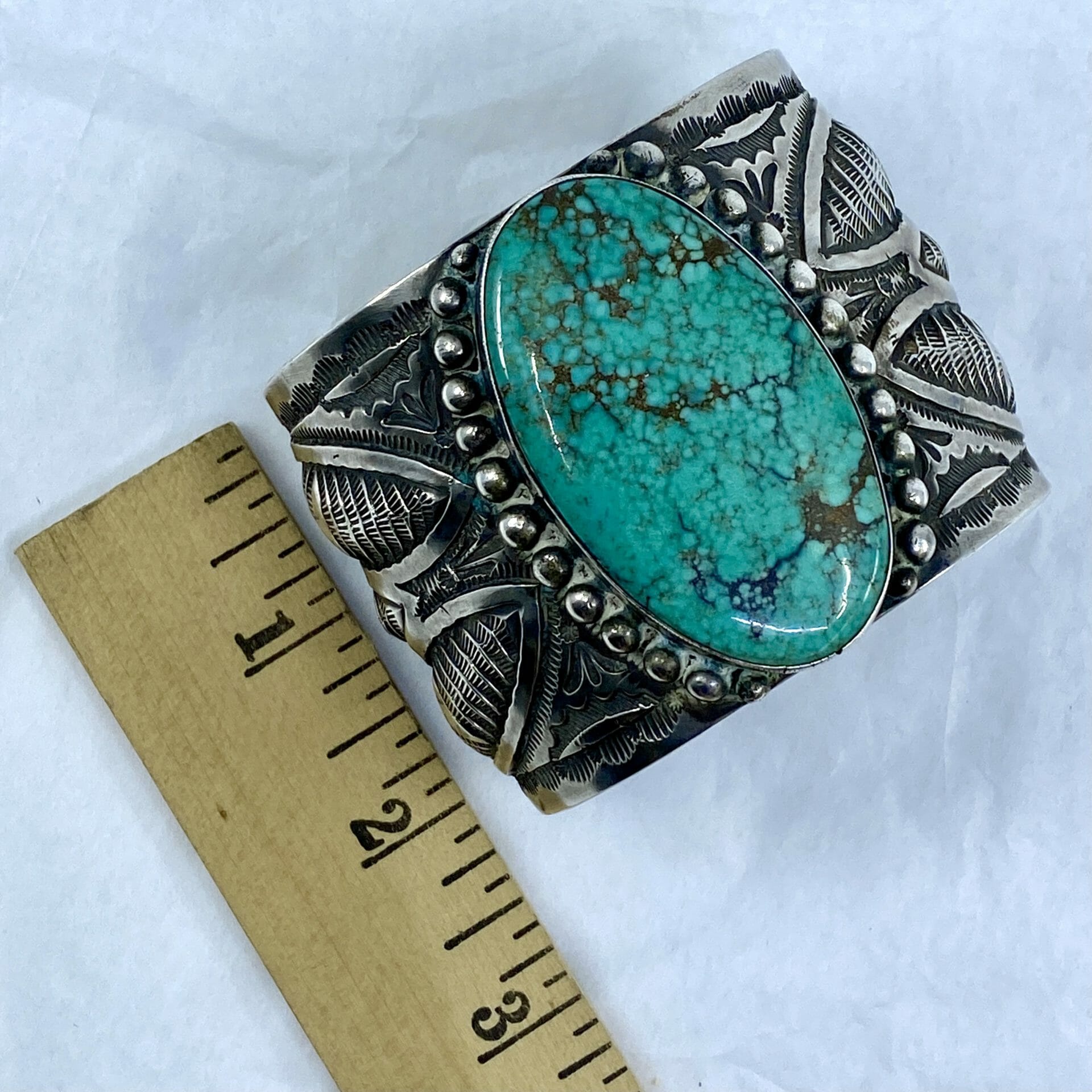 Herman Smith Navajo Cuff Bracelet in Silver with Large Turquoise Stone