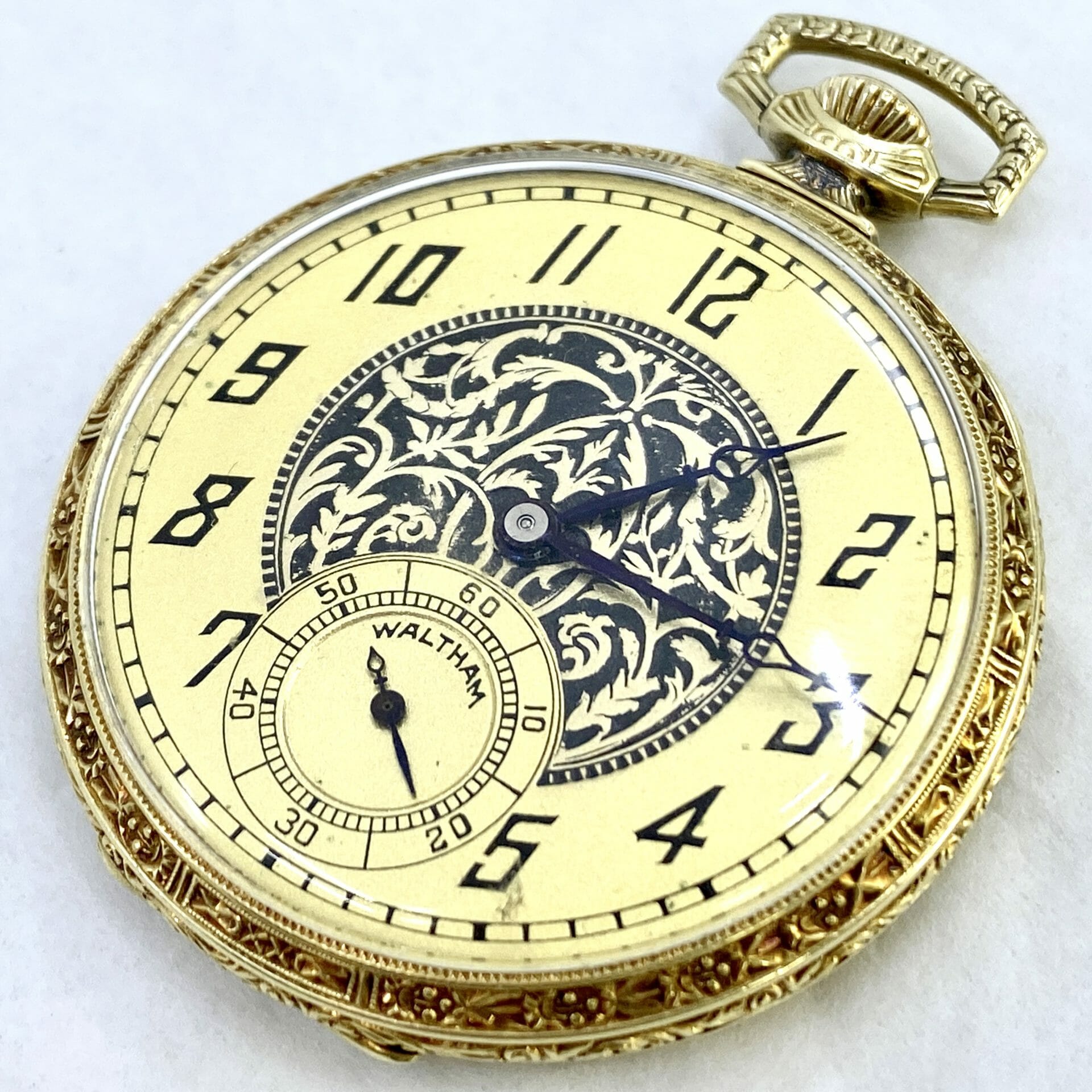 Engraved Link Antique Pocket Watch Chain in 14K Yellow Gold