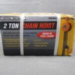 front of Central Machinery Chain Hoist in box