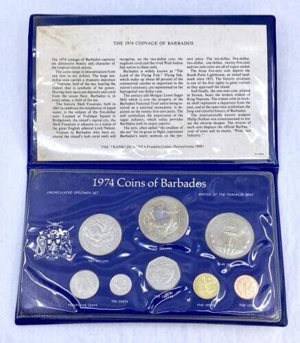 front of Franklin Mint 1974 Barbados Uncirculated Proof Coins Set